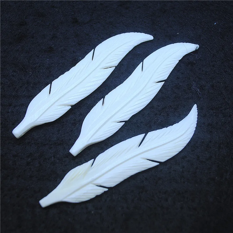 

2PCS New Arrivals Nature Handmade Bone Beads Feather Shape White Color Charms Accessories Jewelry Findings 68X14MM