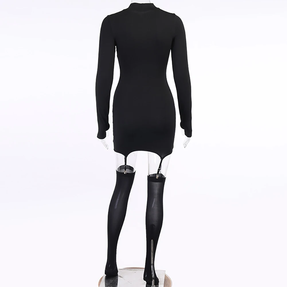 Sexy Dress Women Long Sleeve Suspender Buckle Club Mini Bodycon Dress with Stockings Dresses Women sukienka