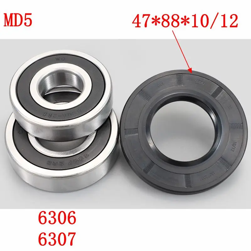 for Midea drum washing machine Water seal（47*88*10/12）+bearings 2 PCs（6306 6307）Oil seal Sealing ring parts