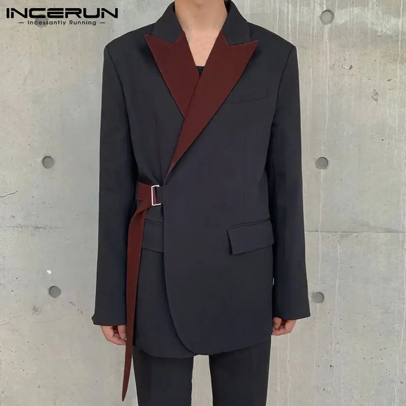 INCERUN Tops 2024 Stylish Men Hot Sale Suits Handsome Well Fitting Stitching Color Suits Loose Buttons Long-sleeved Blazer S-5XL