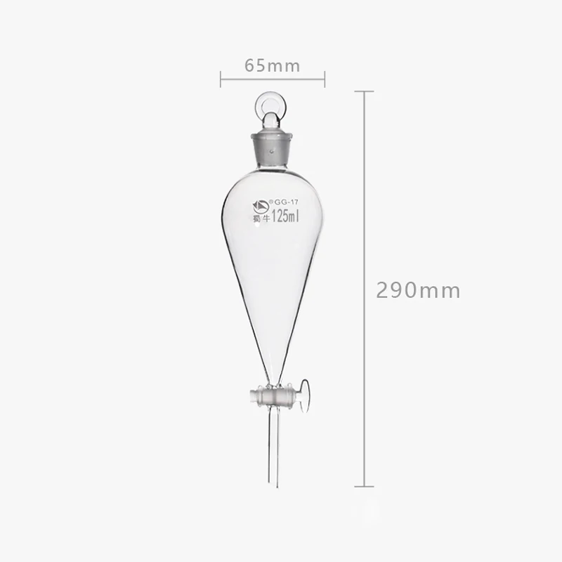 2pcs/pack Lab 125ml pear-shaped separatory funnel, Separating Funnel pear shape with ground-in glass stopper