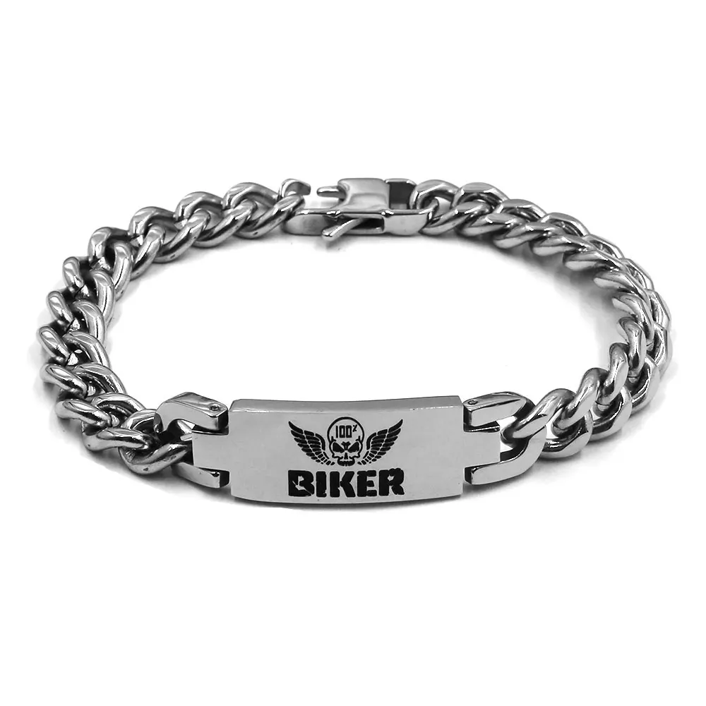 Wings Skull Biker Bracelet Stainless Steel Jewelry Punk Double Chain Charm Bracelet Motor Wholesale SJB0295B