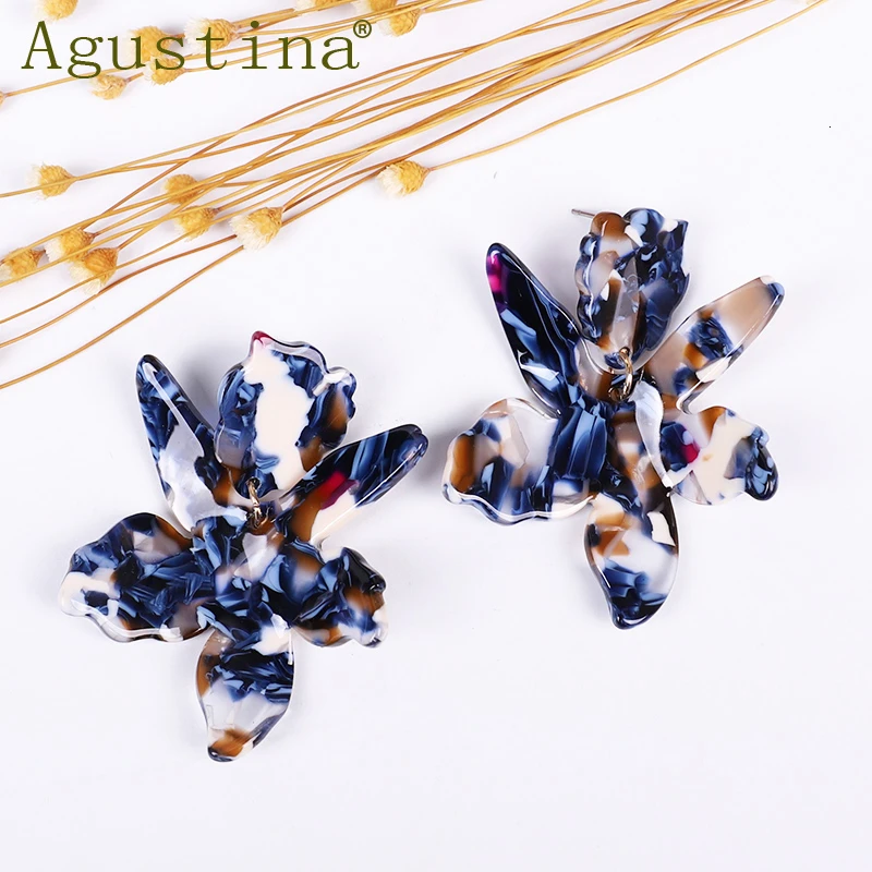 Acrylic Resin Colorful Flower Big drop Earrings For Women Fashion Bohemia geometric dangle Earrings Wedding Party Gifts Jewelry