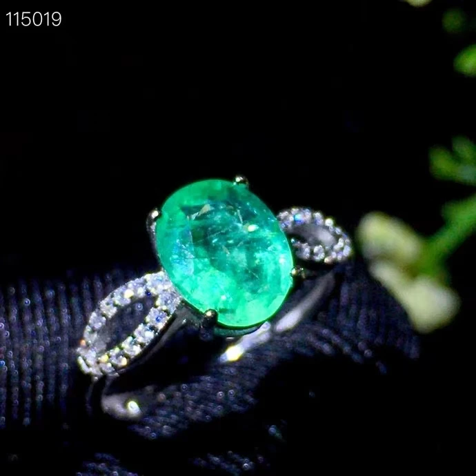 KJJEAXCMY fine jewelry S925 sterling silver inlaid natural Emerald new girl popular adjustable ring support test hot selling