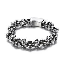 Skull Bone Link Chain Bracelet Men Stainless Steel Cast Jewelry