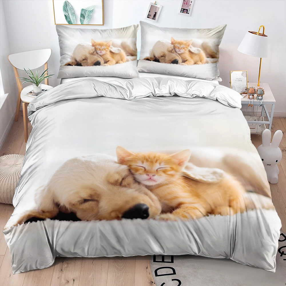 3D Custom Bed Linens White Duvet Cover Comforter Covers Set Pet Cat Pillow Cottoms Twin King Queen Double Single Size Bedclothes