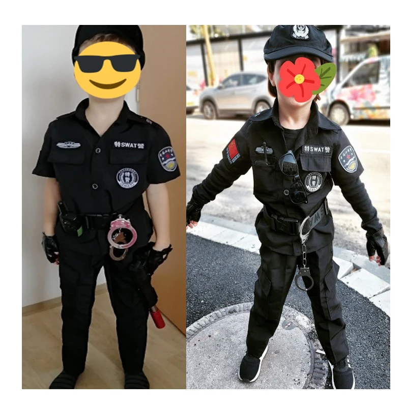 Costume de policier de l'armée SWAT pour enfants, ensembles de vêtements cosplay pour garçons, uniforme de police de fête de carnaval, costume de policier d'Halloween pour enfants, 110-160cm