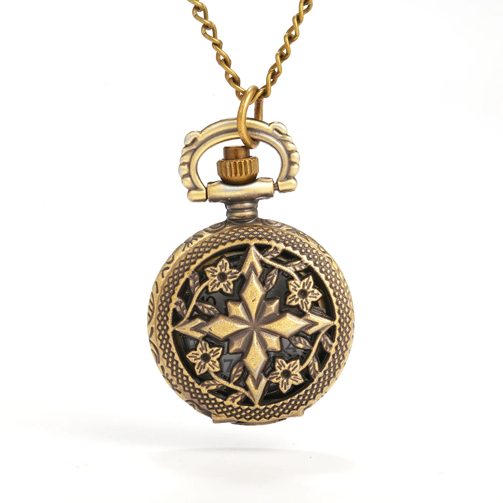 

0 Large bronze diamond petals Roman scale creative trend pocket watch personality retro gift quartz pocket watch