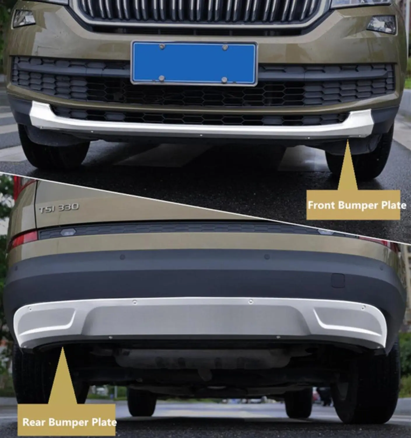 For SKODA KODIAQ 2017 2018 2019 Front + Rear Bumper Diffuser Stainless steel Bumpers Guard skid plate