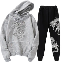 Bargain sale Retro Dragon Clouds Tracksuits Two Pieces Set Fleece Hooded Oversize Sweatshirt Pant Suit Winter Casual Outfits