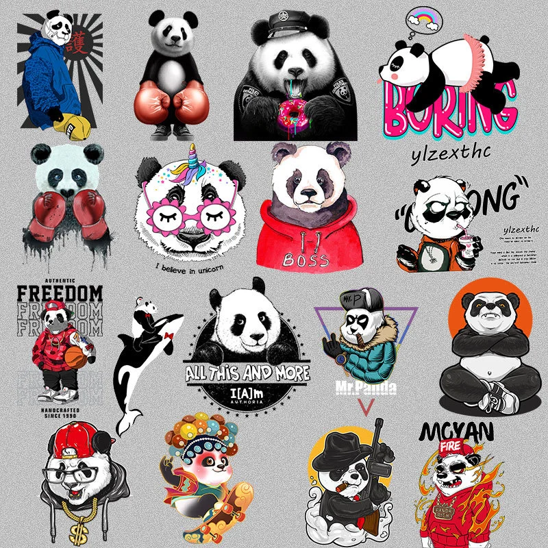 Cute cartoon panda print sticker DIY iron decoration badge on kids clothes customizable kids clothing heat transfer