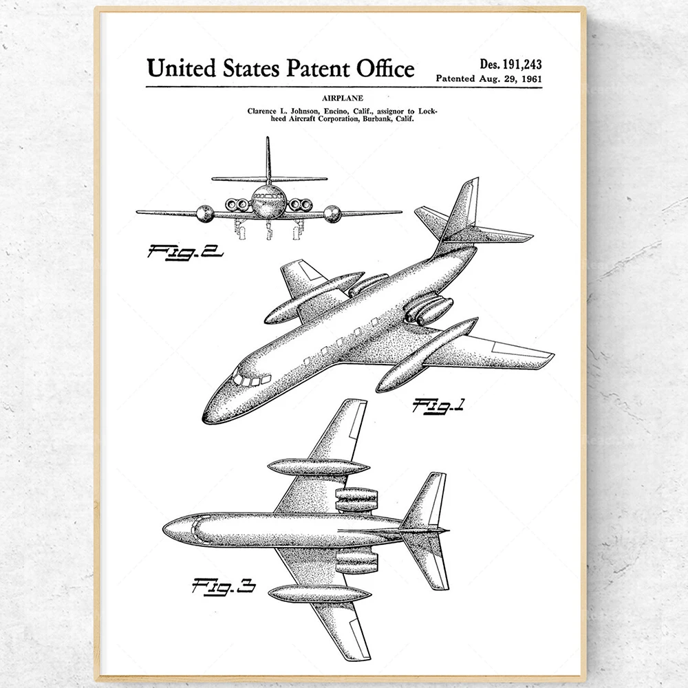 Art mural avion, affiche de brevet d'avion (impression), affiche de plan d'avion. Cadeau de pilote pour la décoration murale d'a