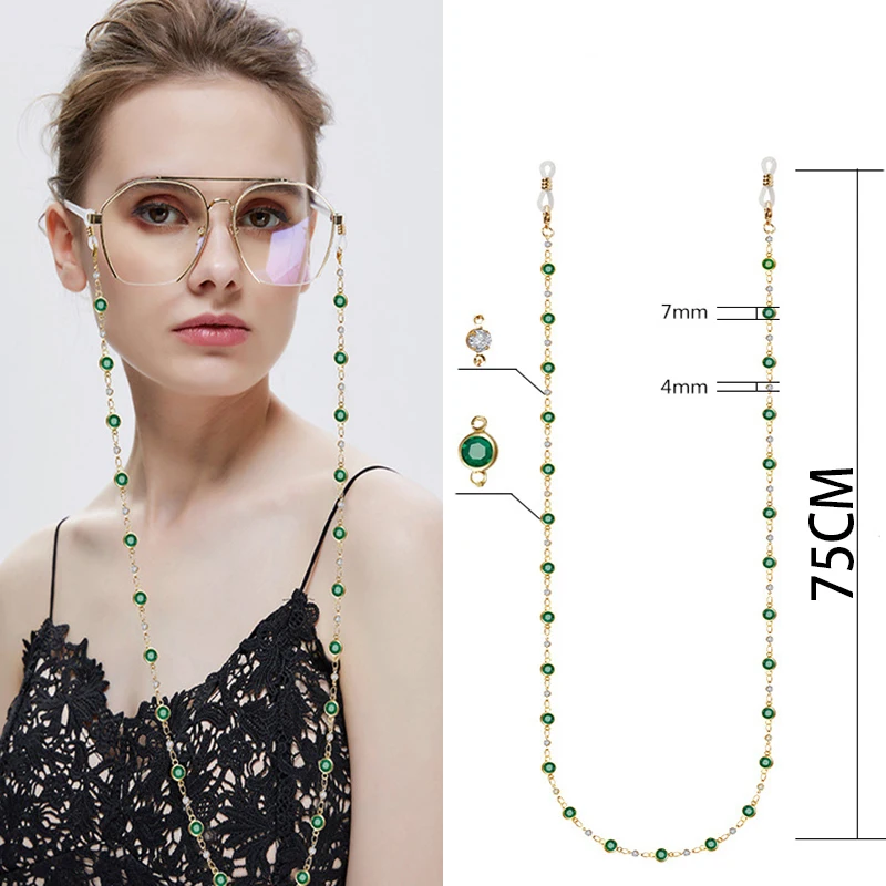 

Colorful Crystal Beaded Sunglasses Mask Chain Neck Strap Fashion Non-slip Zircon Reading Glasses Chain Lanyard Jewelry for Women