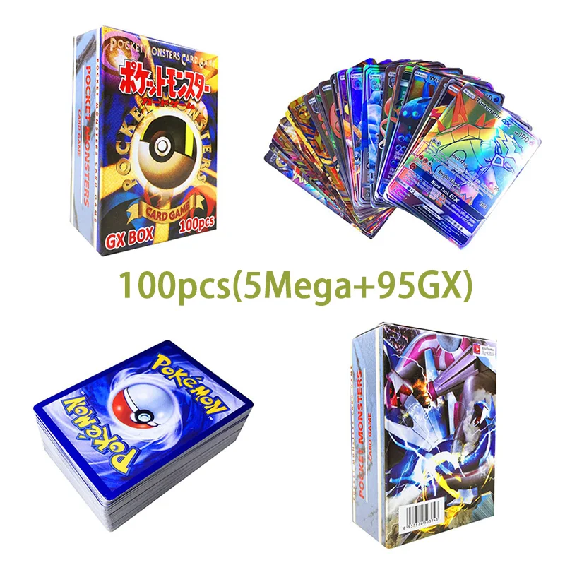 Блестящие карты Pokemon 100/200 шт., GX MEGA Game, боевая игра для детей, подарок на день рождения