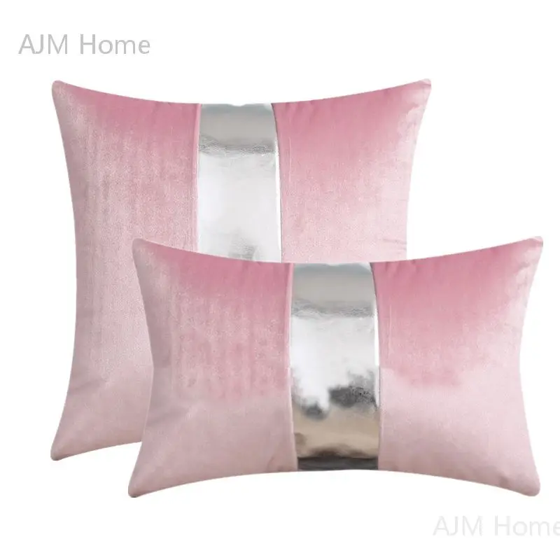 Faux Leather Patchwork Velvet Cushion Cover Sofa Pillow Cover Livingroom Pillow Case Luxury Fashion Design Pink Cushion Cover
