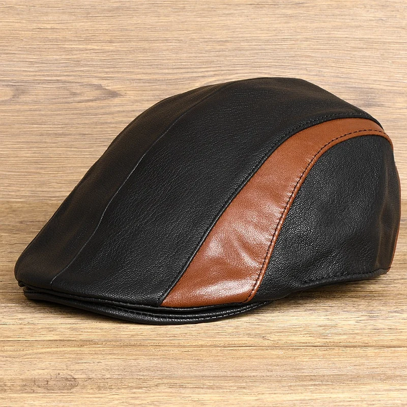 

Genuine Leather Patchwork Peaked Caps For Men Women Winter Unisex Casual Thin Berets Western Soft Fitted Boina Homme