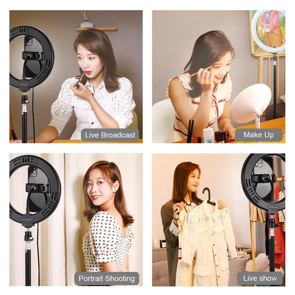 PULUZ 7,9 дюймовый светодиодный светильник для селфи с кольцом и зажимом для сотового телефона и штативом, настенный светильник для видеосъемки YouTube Blogger