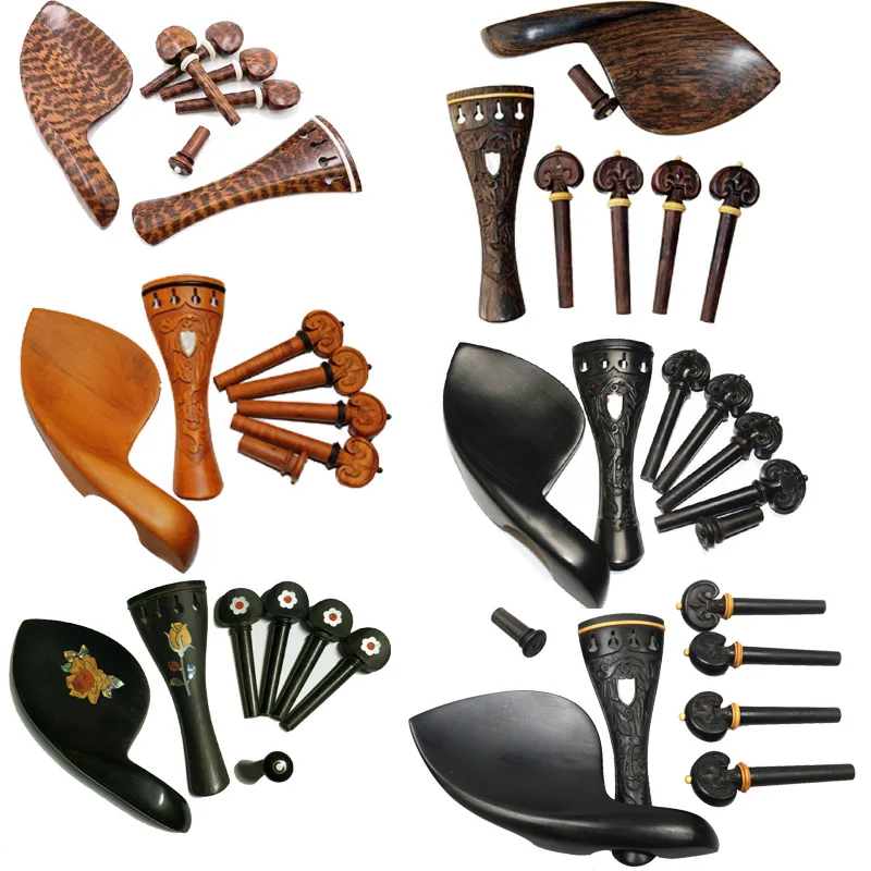 

4/4 Full Size Carved Violin Accessories Fiddle Parts Set Tailpiece Pegs Chinrest Endpin Pearl shells Insert Snakewood