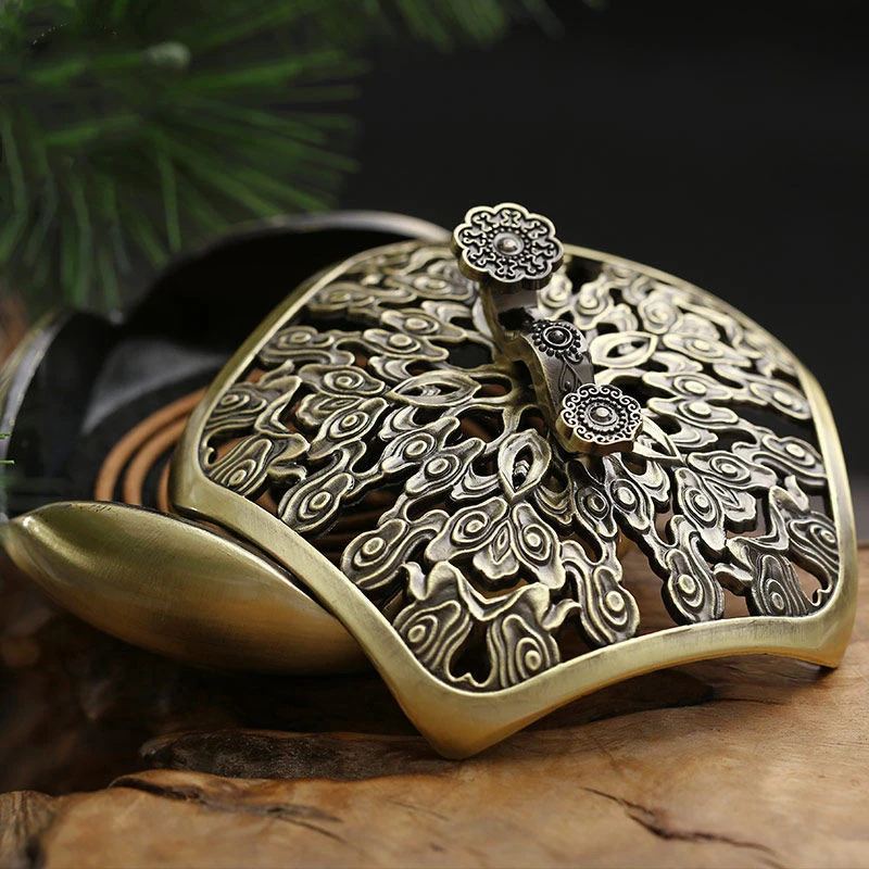 1PC Delicate Bronze Ruyi Plate Copper Incense Burner Stick Holder Zen Garden Temples Studios Home Decor Comfort Incense Burner