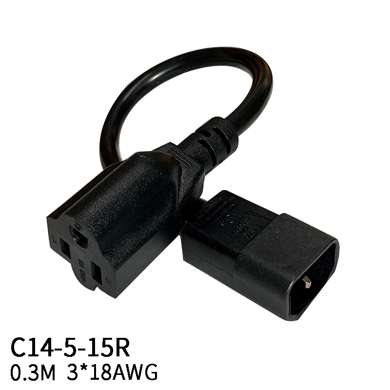 0.3M 3*18 AWG C14-5-15R  IEC320  C14 Male to US Nema 5-15R Female Cord AC  Power Extension Cable Cord Adapter Wire