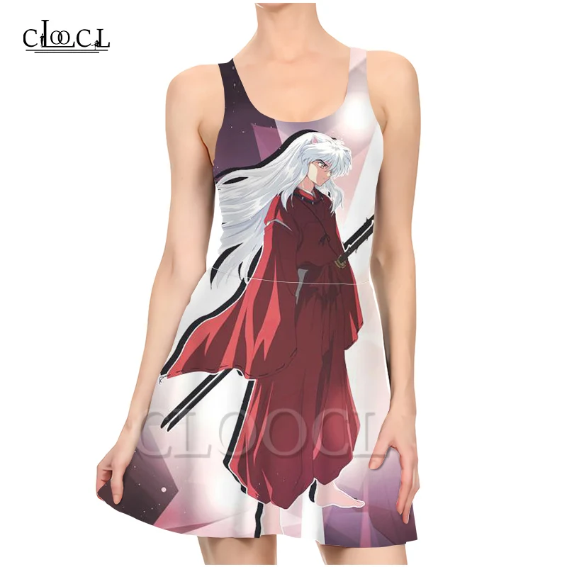 

CLOOCL Japanese Anime Inuyasha 3D Print Dress Women Summer Slim Sleeveless Sexy Dresses Women Pleated Size Dress