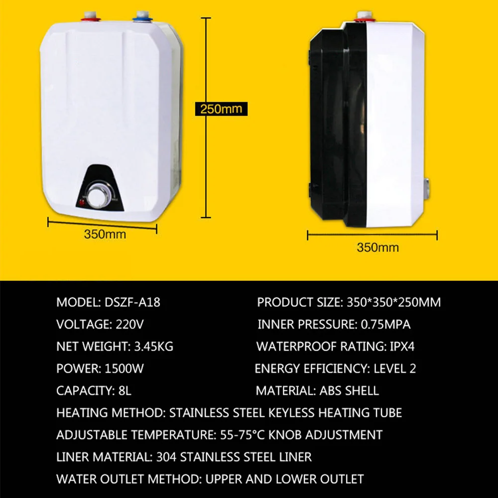 Calentador de agua de 1500W para cocina, dispositivo de calentamiento rápido, pequeño tesoro, almacenamiento de agua caliente