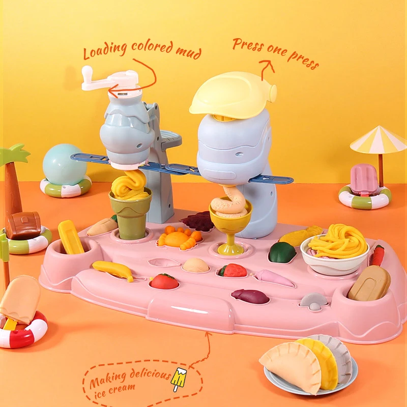 Pretend To Play Piggy Noodle Machine Family Play House Toy Set Colored Clay Plasticine Ice Cream Machine Mold Children's Toys