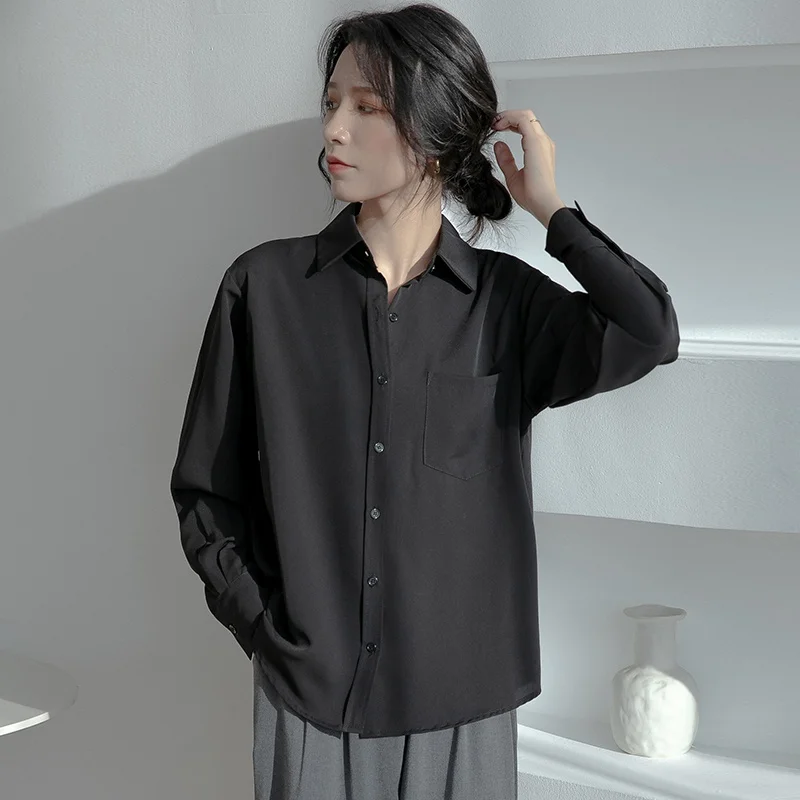 Womens Tops and Blouses 2021 Spring Long Sleeve Shirt Top Women OL Pocket Solid Color Shirt Blusas