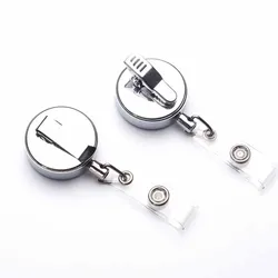 Silver Metal Retractable Pull 360° Rotating Badge Reel ID Lanyard Name Tag Card Badge Holder Reels Recoil Chain Clips