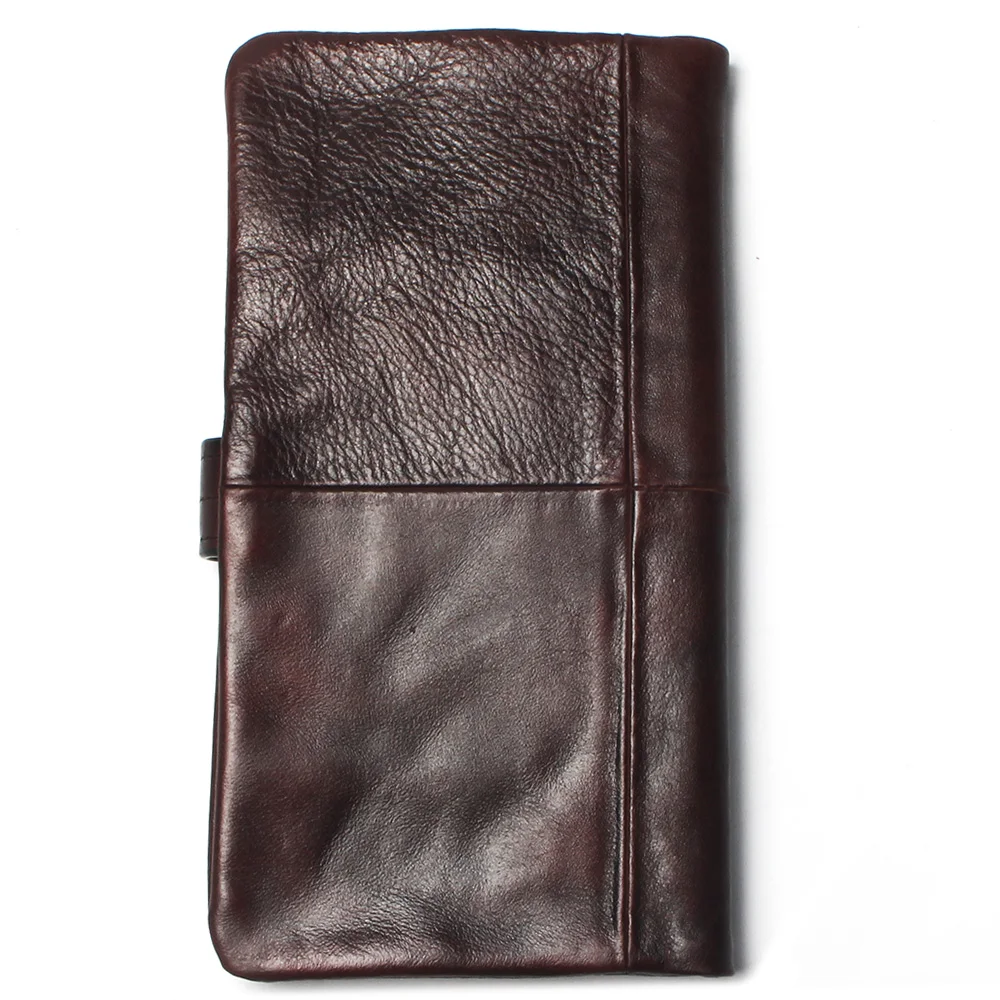 Carteira de couro genuíno para homens, cor de corante, bolsa masculina luxuosa, carteira de marca, bolso para telefone, longa, artesanal