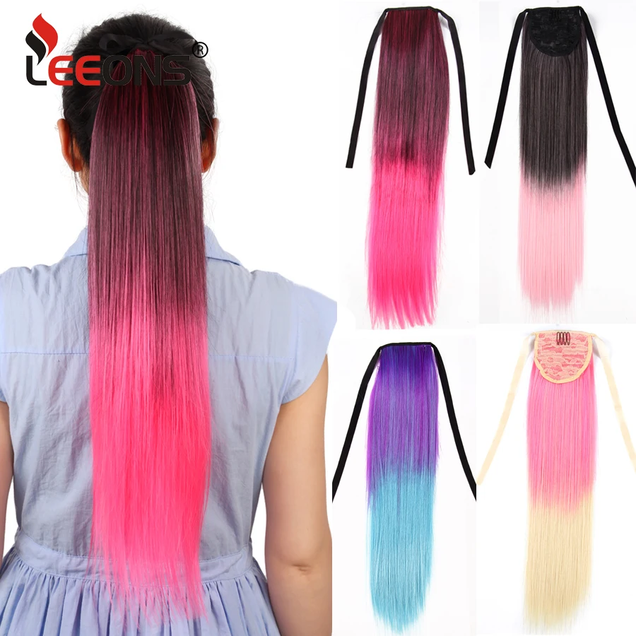 Straight Synthetic Ponytail Extension 20Inch Colorful Tie Up Long Straight Ponytail Extension Heat Resisting Hairpiece For Women