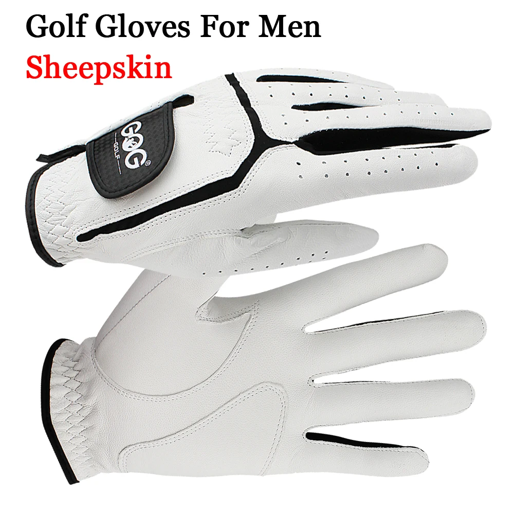 Sheepskin genuine leather Professional Golf Gloves For men white and black lycra Gloves Palm thickening Gift for golfer