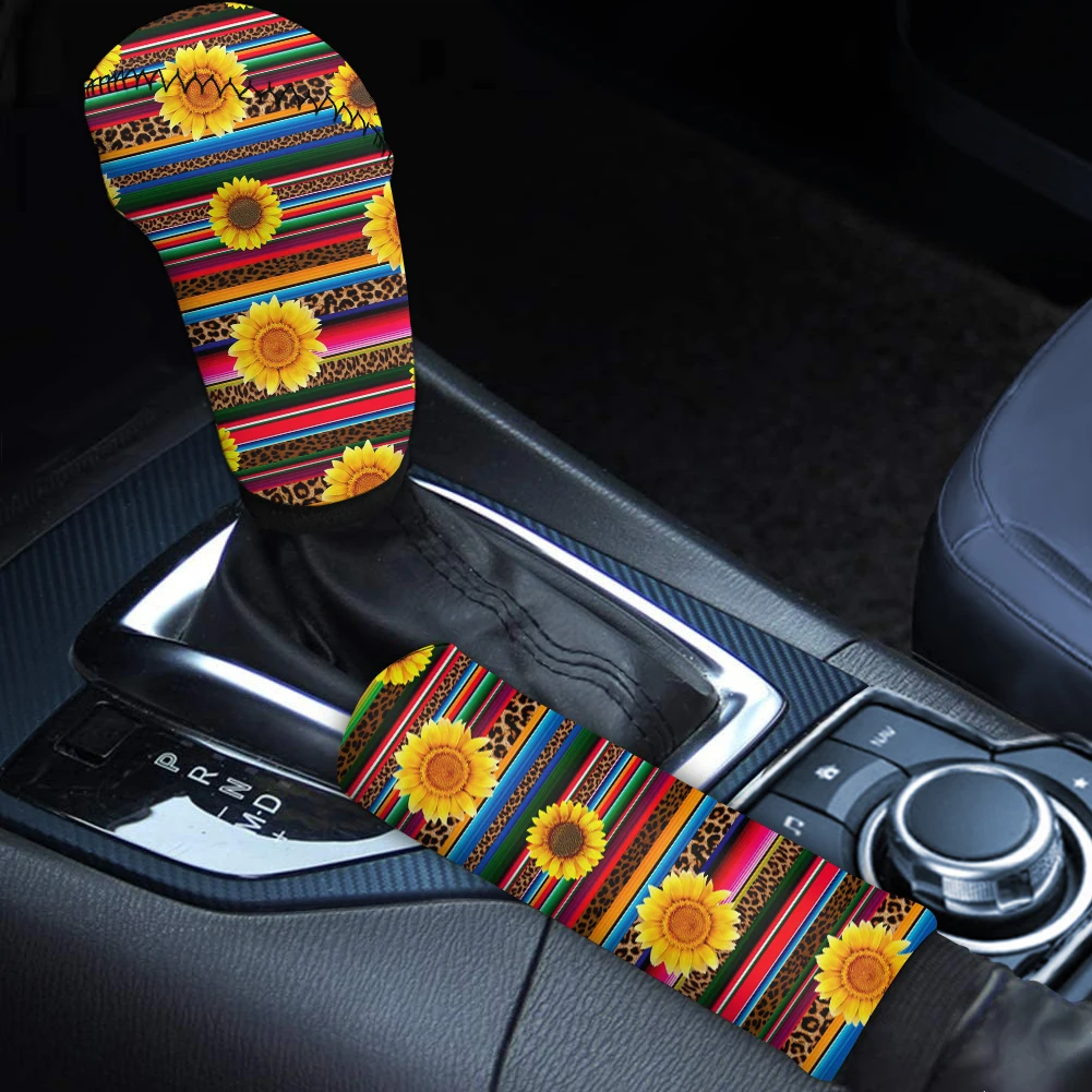 INSTANTARTS Car Protector Serape Sunflower Pattern Washable Handbrake Cover for Car Universal Gear Shift Cover Handbrake Sleeve