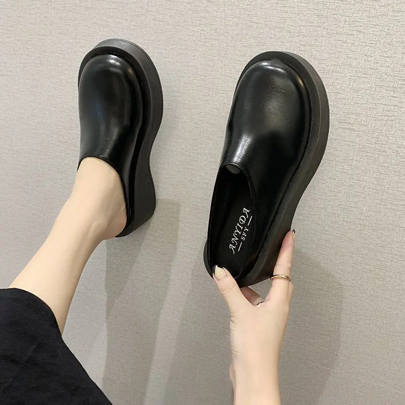 All-Match Korean Shoes Slip-on Clogs Platform Loafers With Fur Female Footwear Round Toe Casual Sneaker 2024 Slip On Creepers