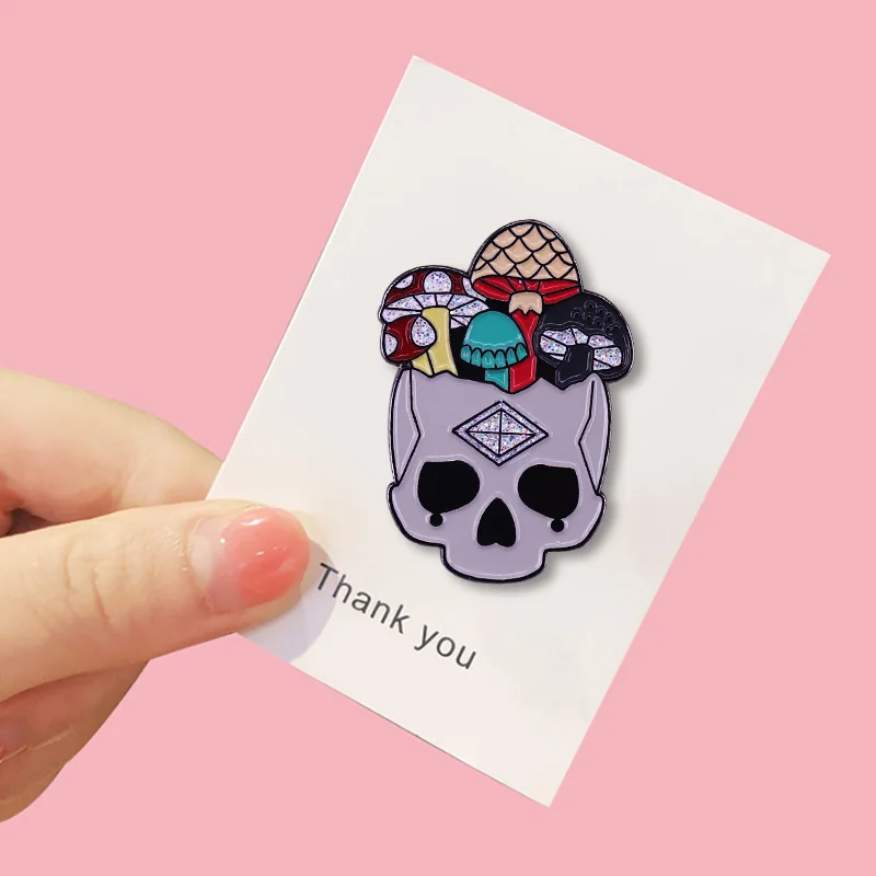 Mushroom Skull - Big Hard Enamel Pin Queen of the Universe Glitter Brooch Gothic Punk Mind Halloween Accessory image 4