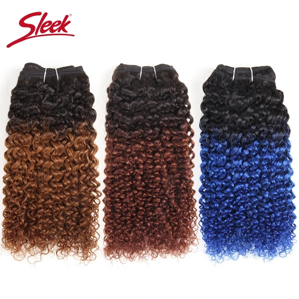 Sleek Brazilian Kinky Curly Blond 27 T1B/Purple Blue Red P4/30 P1B/30 Human Hair Bundles Double Drawn Bunldes Deal Remy Hair