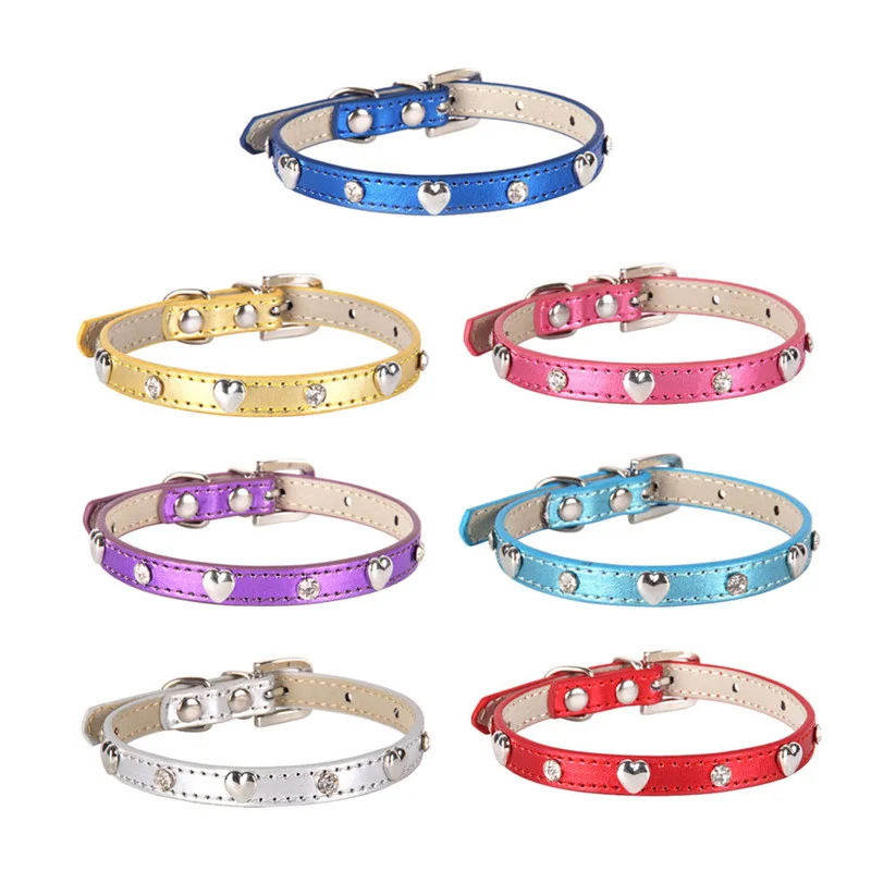 PU Leather Pet Cat Collars Colorful Solid Color Dogs Collar Pet Supplies Medium Kitten Puppy Adjustable Collars Strap