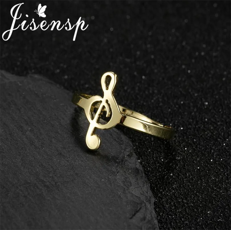 Jisensp 2021 New Arrival Stainless Steel Adjustable Ring for Women Fashion Music Note Open Rings Gift Girls Lady Accessories