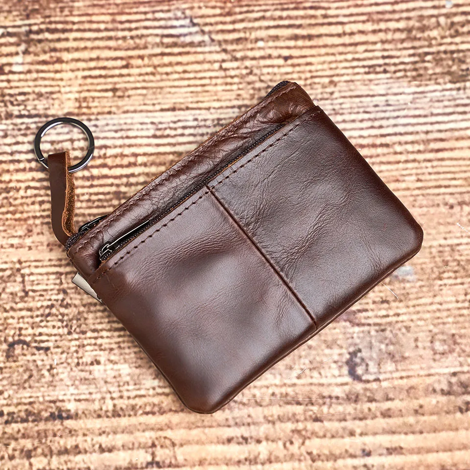 Echtes Leder Mini Geldbörse Kleine Geldbörse Männer Frauen Braun Vintage Casual Kreditkarte Kleine Tasche Reißverschluss Tasche Schlüsseltasche NUPUGOO – Detail 5