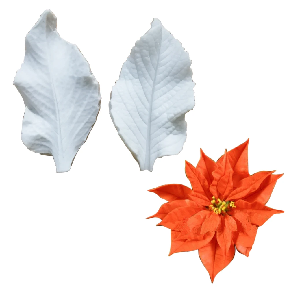 2PCS Poinsettia Leaf Veiner Silicone Cake Mold Silicone Gumpaste Impression Mold Sugarcraft Fondant Cake Decorating Tools M2099