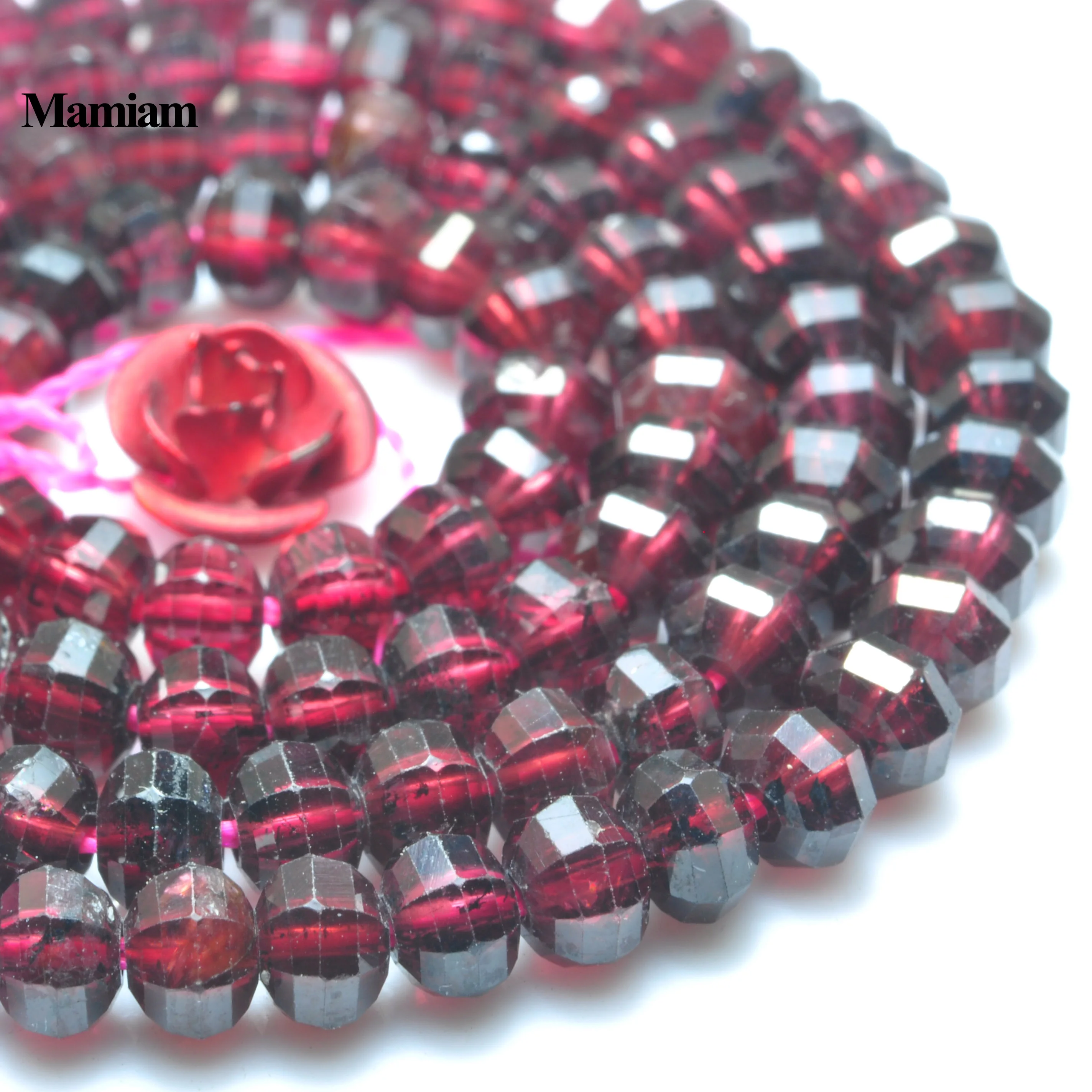 Mamiam Natural Garnet Faceted Rondelle Charm Beads 3x4mm Smooth Loose Gemstone Diy Bracelet Necklace Jewelry Making Design