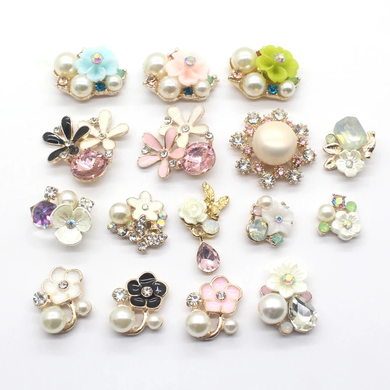 10Pcs Fashion Rhinestone Flower Brooch DIY Dress Bow Tie Decoration Bow Tie Handmade Alloy Headdress Wedding Design