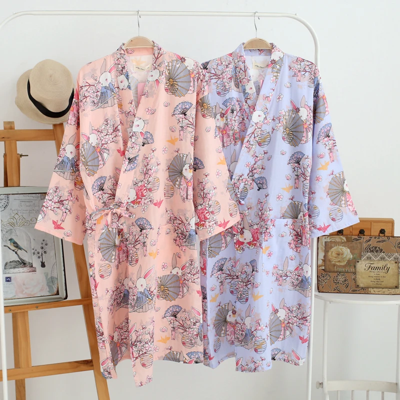 Robes Women Summer Cotton Soft Elegant Kimono Ladies Nightdress Mujer Loose Couple Pregnant Sexy Printed Kawaii Womens Sleepwear