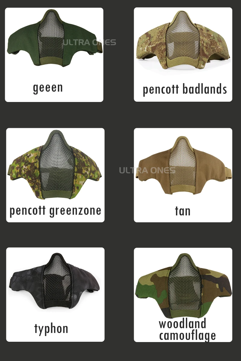 Airsoft-Gesichtsmaske, atmungsaktiv, kohlenstoffarm, Stahlgeflecht, schützendes Schießen, Paintball-Maske, CS Wargame, taktische Halbgesichtsmaske – Detail 4