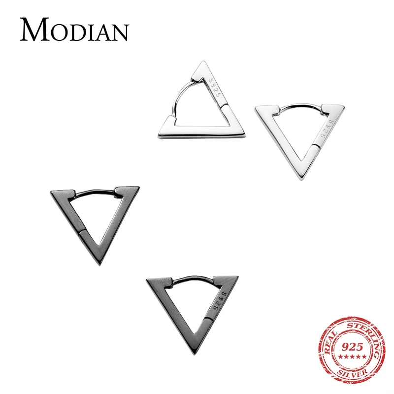 Modian-pendientes minimalistas de Plata de Ley 925 para mujer, aretes de aro con forma de triángulo negro, sin alergias, Bisutería