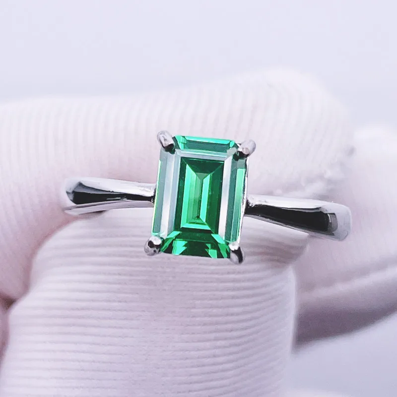 

Green Gemstone Adjustable Opening Ring 100% S925 Sterling Silver Emerald Cut Yttrium Aluminium Garnet YAG Jewelry For Women