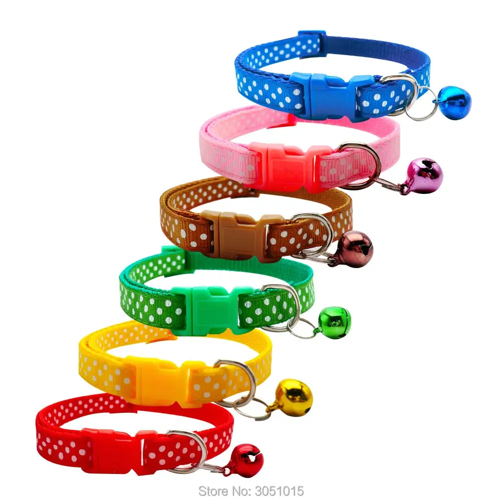 Wholesale 100Pcs Point Decoration Dog Cat Collars Dog Collar With Bell Kitten Neck Adjustable Collar For Small Pet Dog Leash