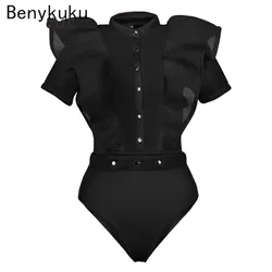 Black Jumpsuits For Women Gothic Combinaison Femme Sexy Party Body Tops Women One Piece Mesh Bodysuit Womens Clothing Romper