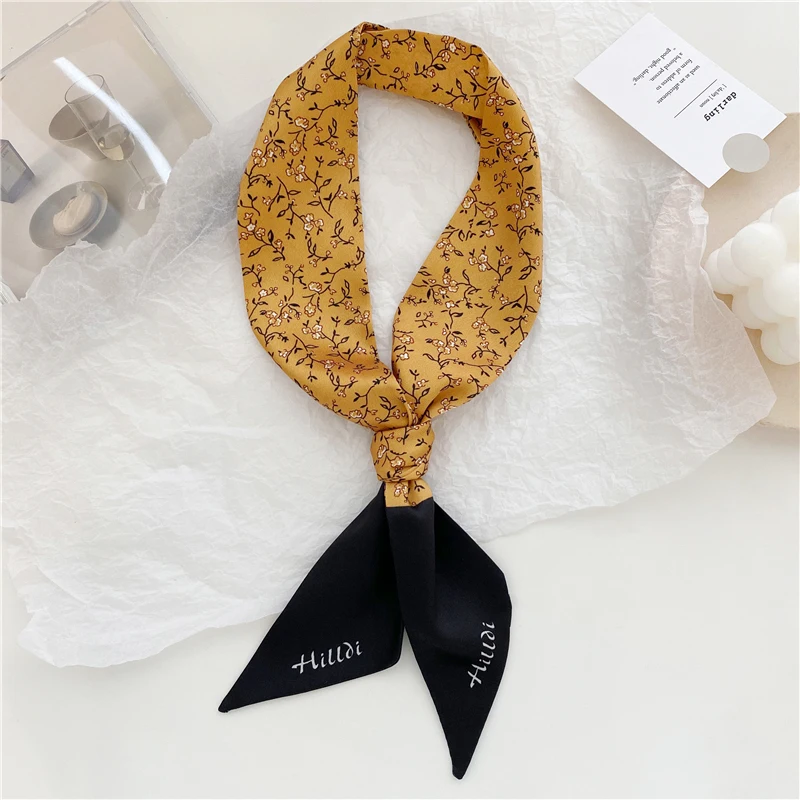 Luna&Dolphin Women Narrow Long Scarf 95x6cm Gentle Floral Elegant Chiffon Silk Tie Flower Printed Bag Ribbon Headbands Choker