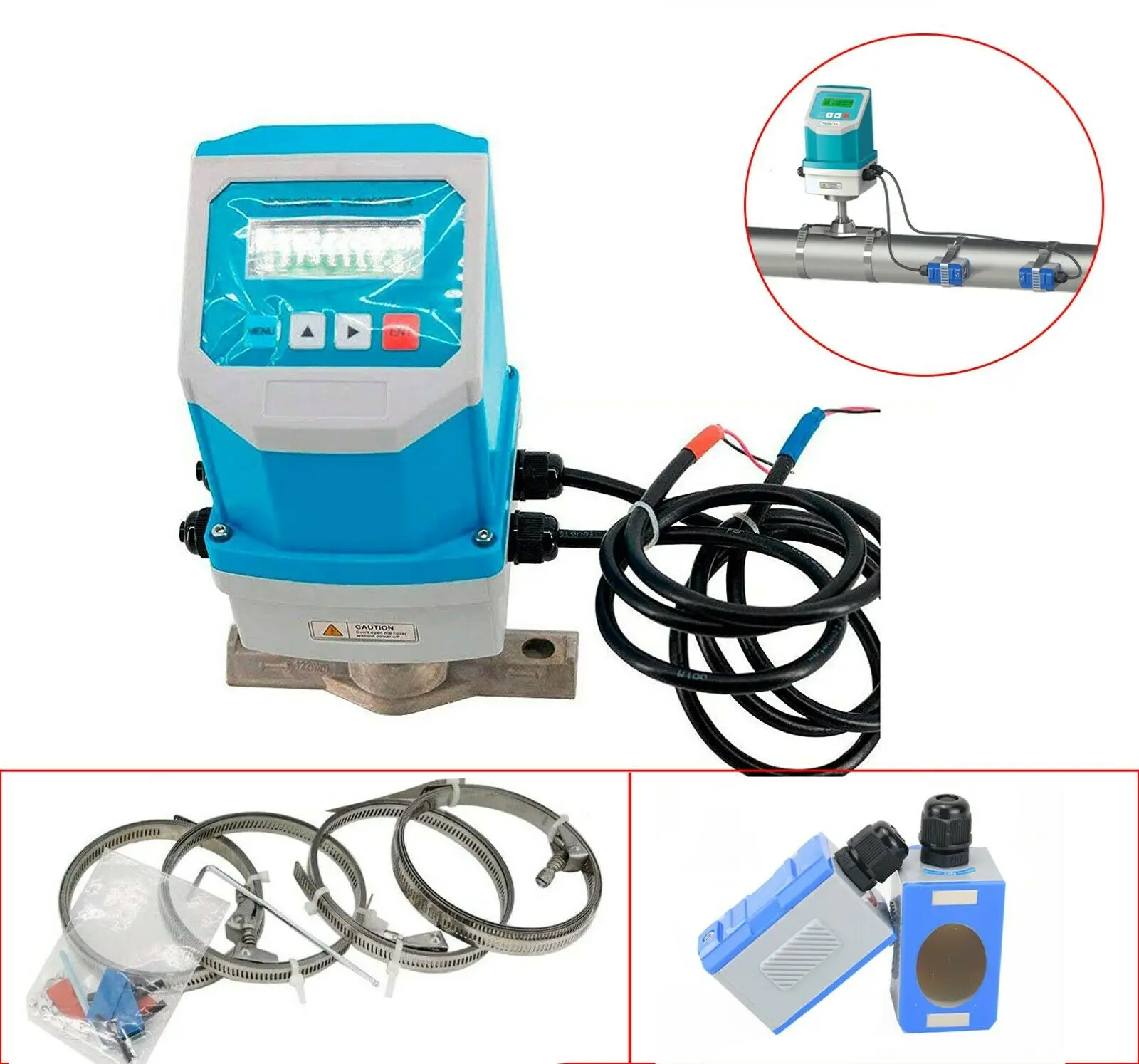 TUF-2000F+TM-1 Portable Digital Waterproof Fixed Ultrasonic Flowmeter Flow Meter with Clamp-on Sensor TM-1 DN50-700mm